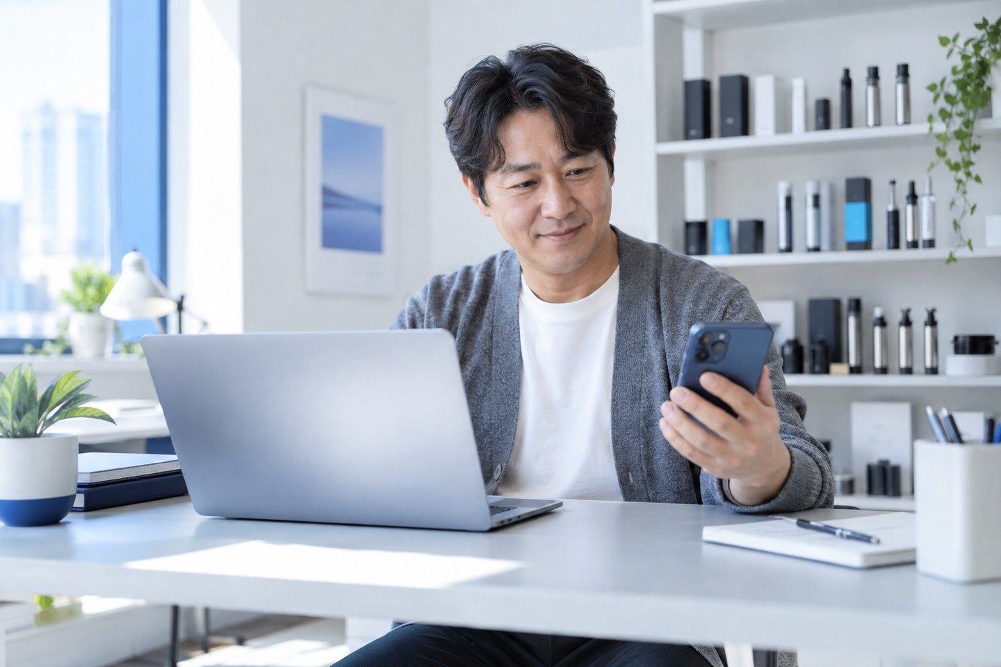 밝은 업무 공간에서 노트북을 사용하는 남성 — PG 방문 서비스 카드결제 한 번 돌아온 신청서, 고쳐서 다시 넣으면 됩니다.